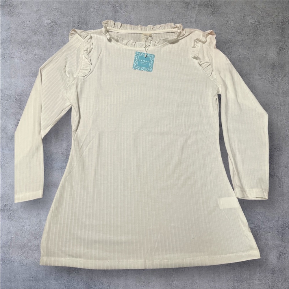 Hayden Cream Long Sleeve Ruffled Shirt